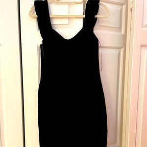 Black ruffle strap mini dress, size medium